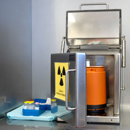 Isotopes are drawn from the technetium generator before being administered to a patient. 